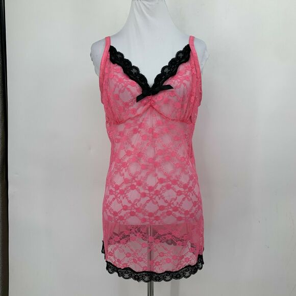 Seven 'Til Midnight Teddy Women's One Size See Through Pink Black Lace Chemise - Picture 3 of 11